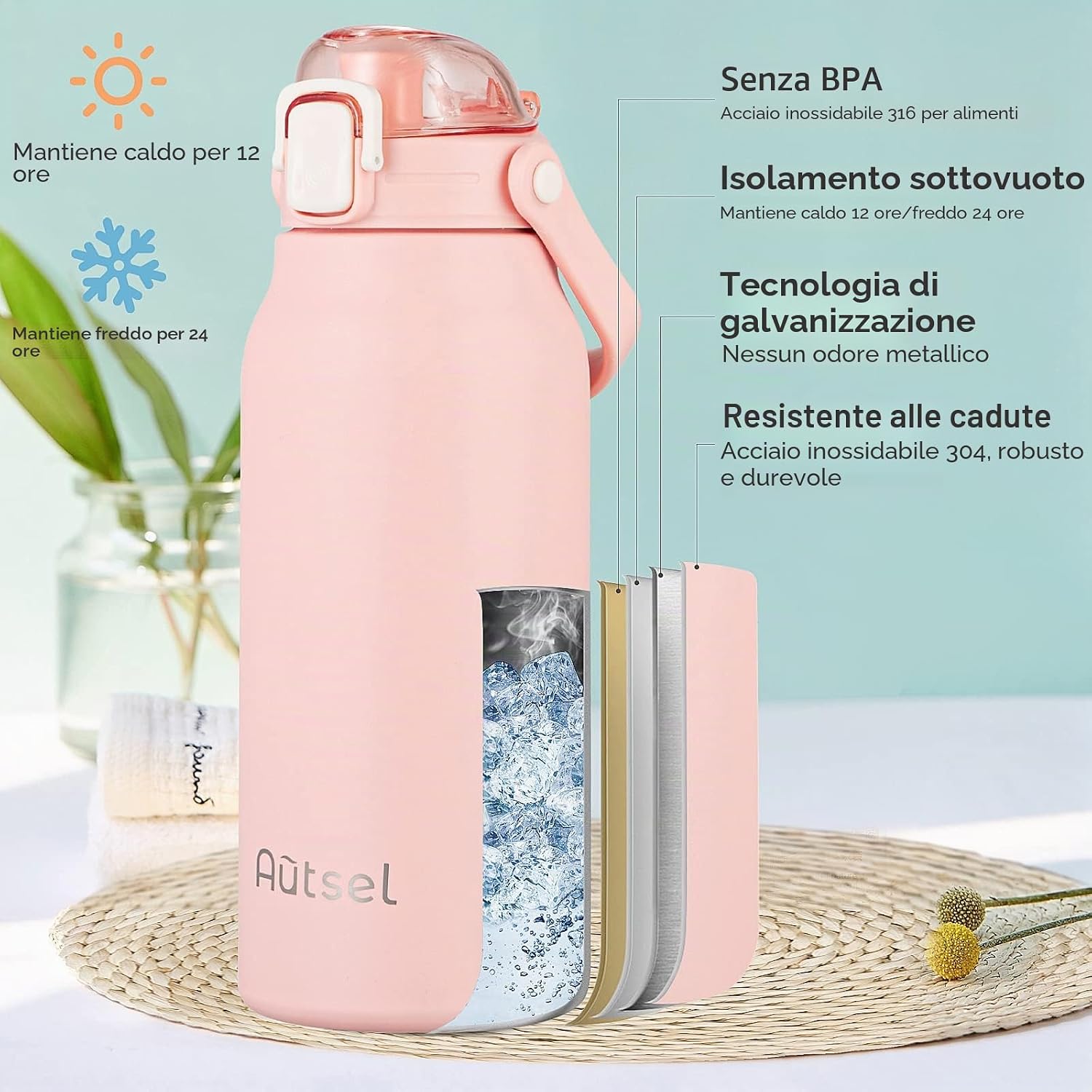 Thumbnail 1 de Autsel Borraccia Termica 1.7 L: Borraccia in acciaio inox 316, isolamento 24h freddo / 12h caldo