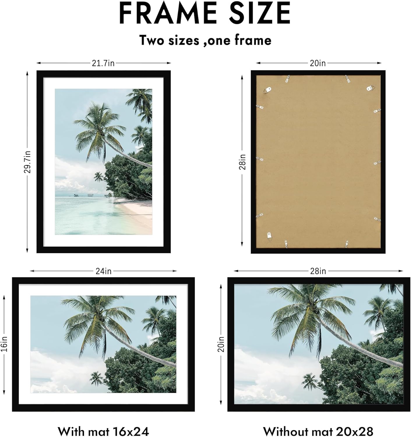 Detalle 2 de Hongkee 20x28 Picture Frame, Black Rustic MDF with Mat and Plexiglass