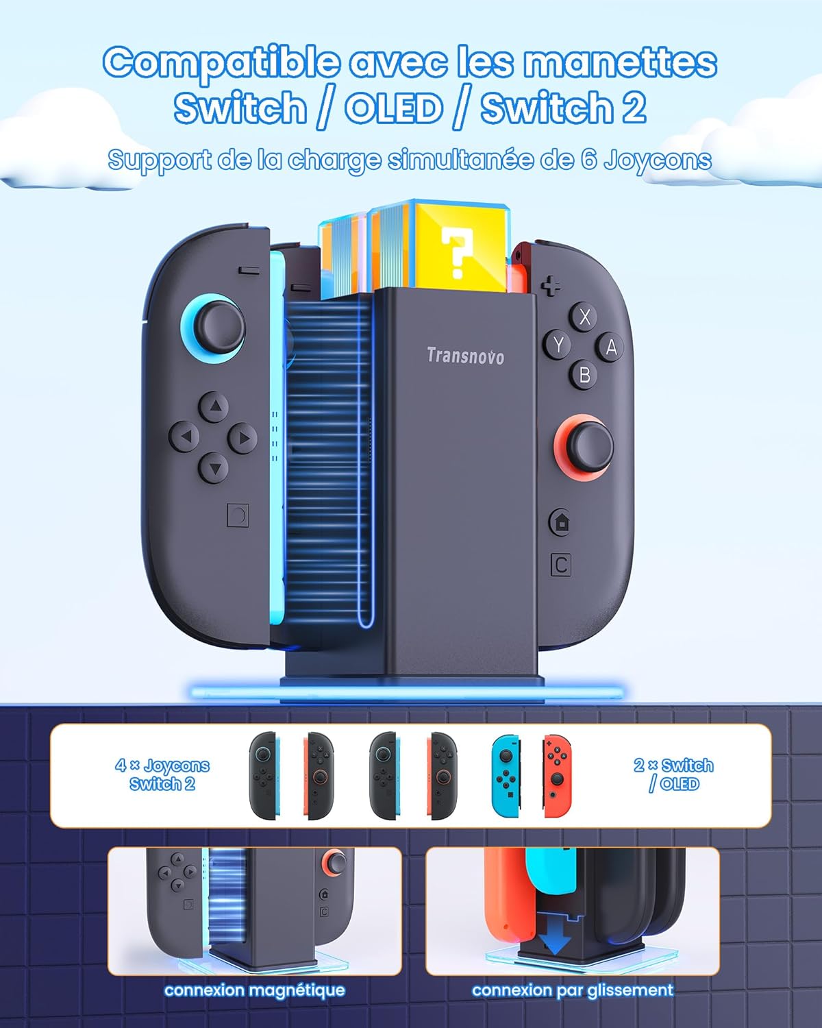 Thumbnail 1 de TRANSNOVO Chargeur 6-en-1 pour Nintendo Switch 2 / Switch & OLED : dock Joy-Con avec double système de charge