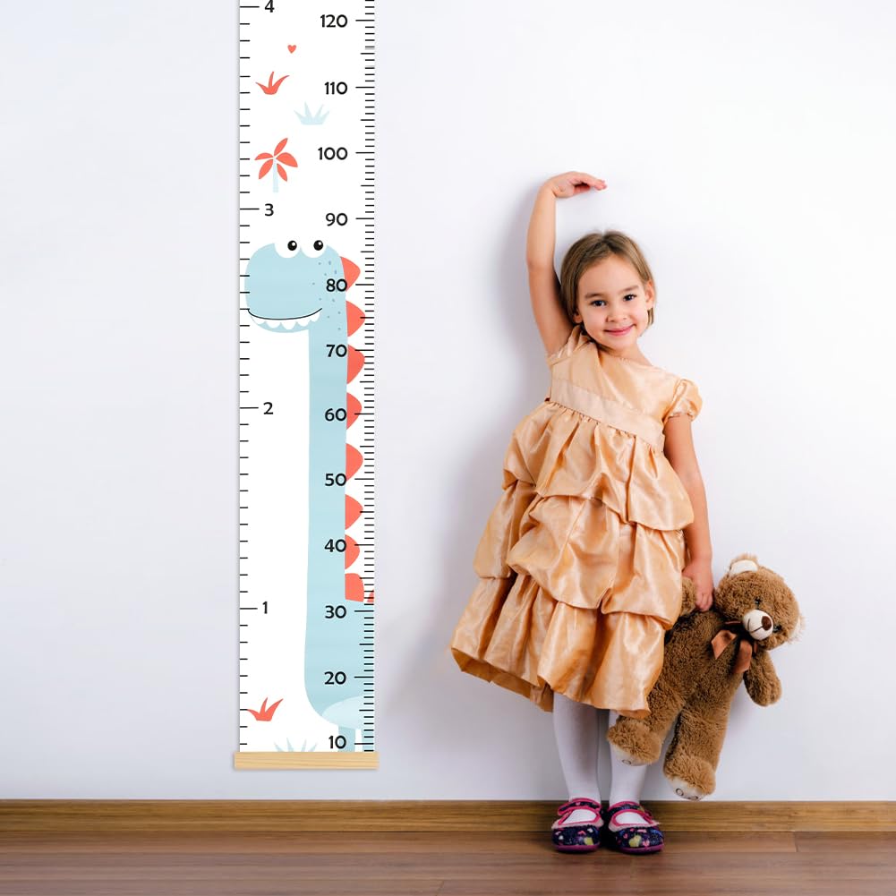Detalle de Aolso Kinder Messlatte – Dinosaurier Wachstumsdiagramm aus Canvas, 21 x 195 cm