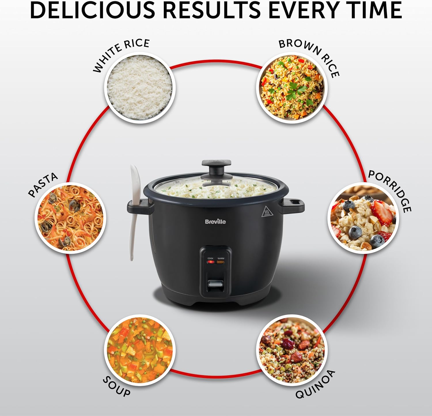 Detalle de Breville 1.8L Electric Rice Cooker (10 Cup) – Keep Warm, Non-Stick Bowl, Black