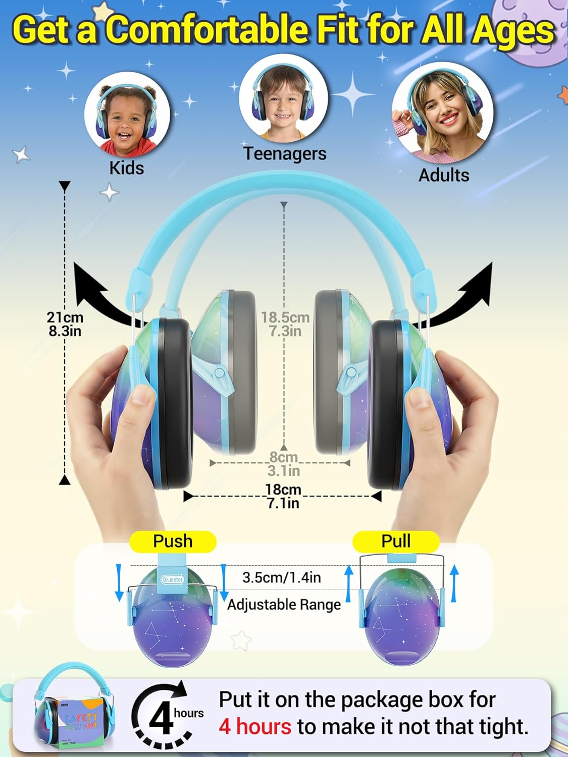 Detalle de Dr.meter Children’s Ear Defenders – Noise-blocking earmuffs with adjustable headband (SNR 27dB)
