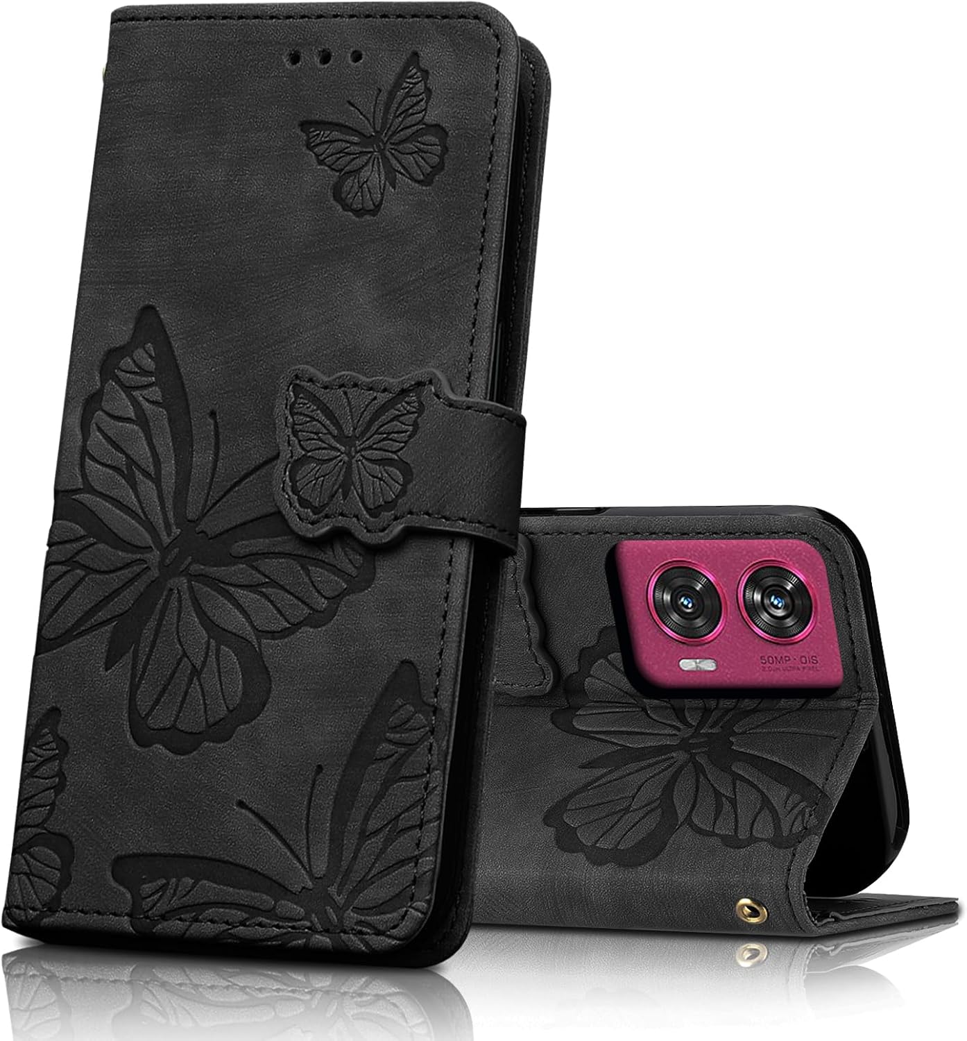 Detalle de CXTcase Handyhülle für Motorola Edge 50 Fusion – Flip Case aus PU-Leder mit Kartenfächern und Magnetverschluss (Schwarz)