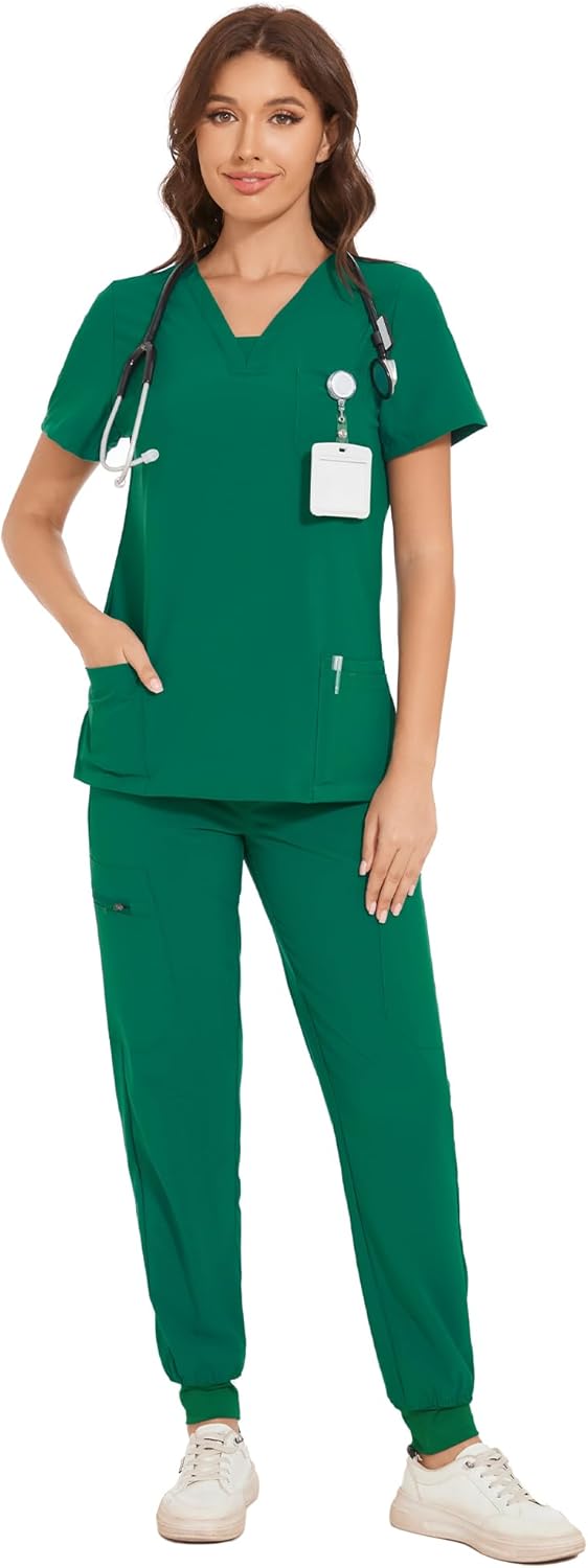Thumbnail 6 de COZYFIT Women’s Scrubs Set (V-Neck Top & Cargo Pants) with 10 Pockets
