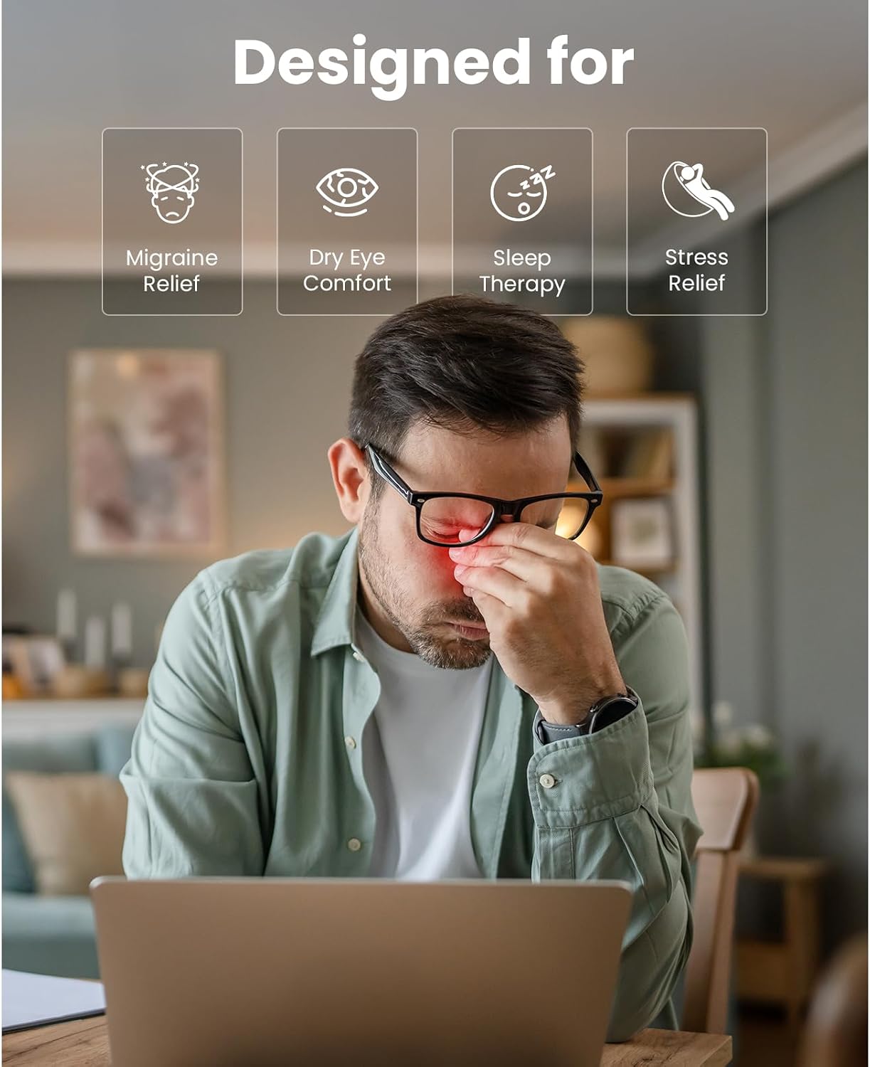 Detalle de BOB AND BRAD Eye Massager with Heat and Cooling — EyeOasis 2 for Dry Eyes, Migraine Relief, and Sleep Support