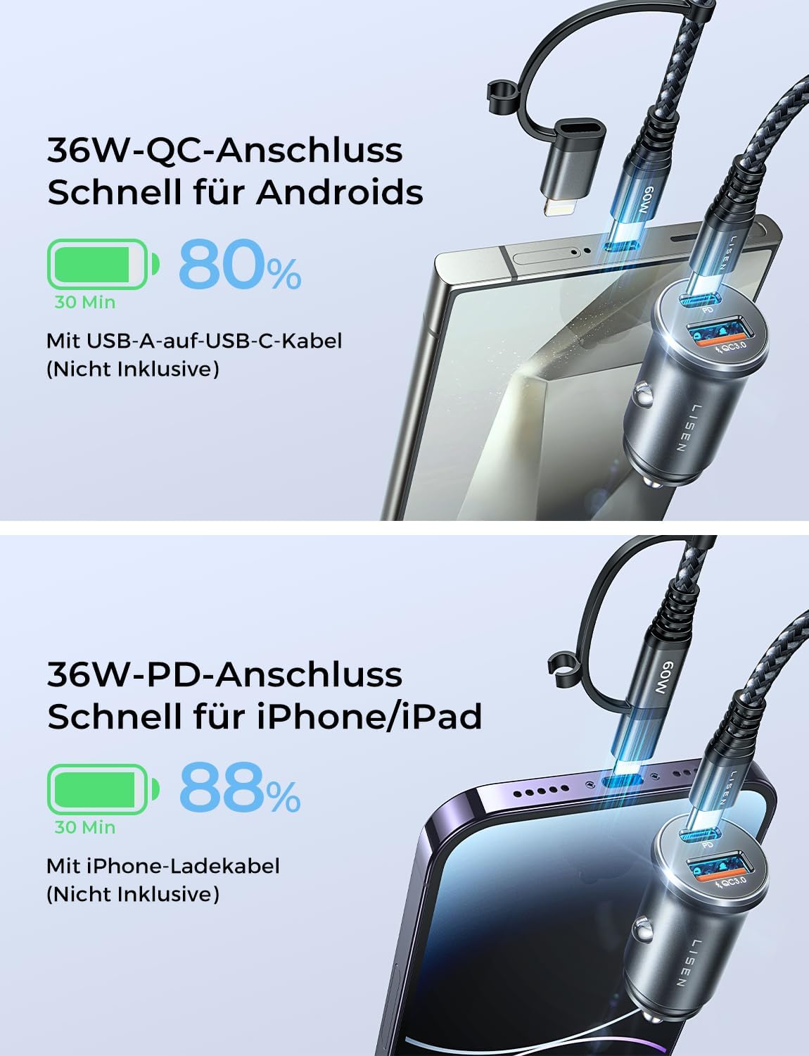 Detalle de LISEN Zigarettenanzünder USB C 54W Ladegerät