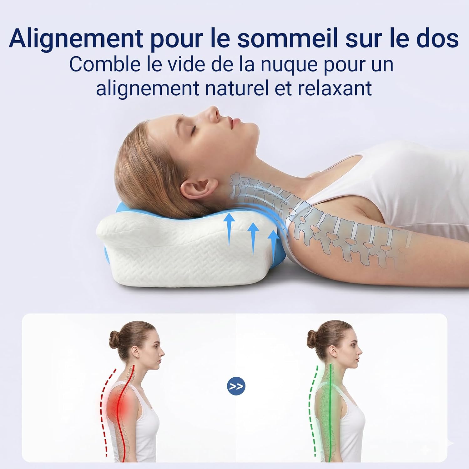 Thumbnail 6 de COSYLAND Oreiller Ergonomique Cervical – Oreiller Papillon Bleu pour sommeil en position latérale, dos et ventre