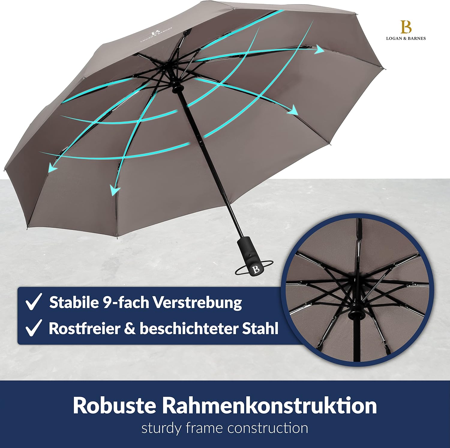 Detalle 2 de LOGAN & BARNES Manchester Regenschirm bis 140 km/h