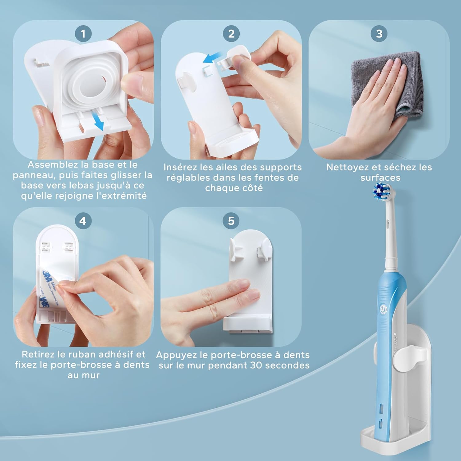 Thumbnail 6 de Support mural pour brosse à dents électrique HOMMAND (lot de 4) avec fixation adhésive