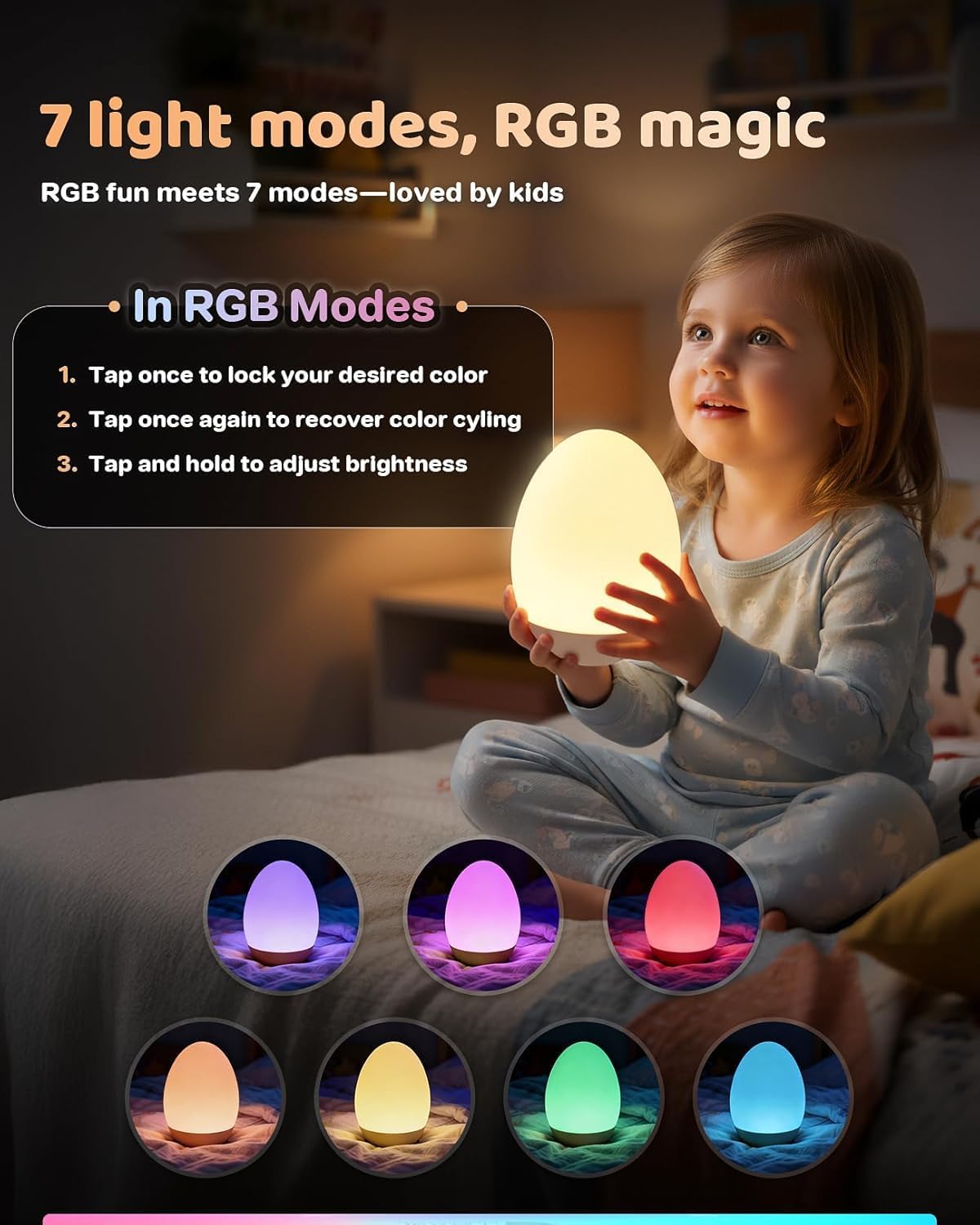Thumbnail 3 de NICKLUC MY16-BNL-NEW Rechargeable Egg Night Light with Touch Dimming and RGB