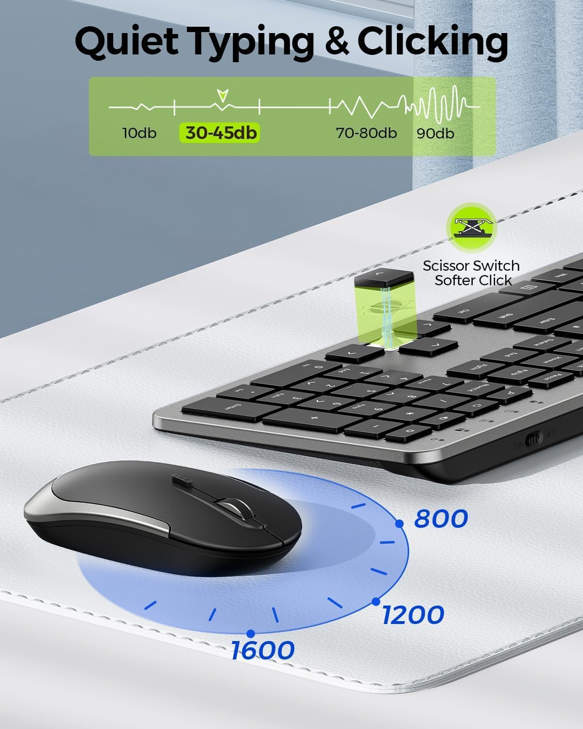 Detalle 2 de Seenda SK38 Wireless Keyboard and Mouse Set — Ultra Slim, Quiet, Full-Size UK Layout (QWERTY) with Numeric Keypad