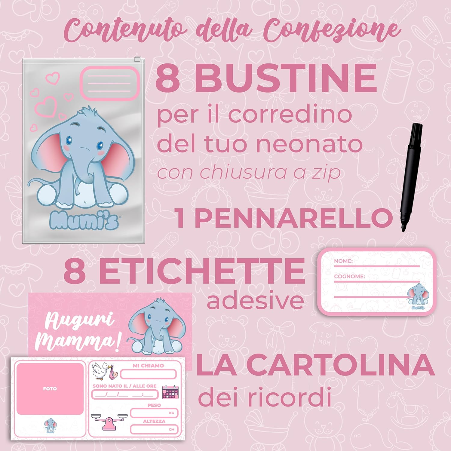 Thumbnail 1 de Mumi's bustine corredino 38x25 con elefantino