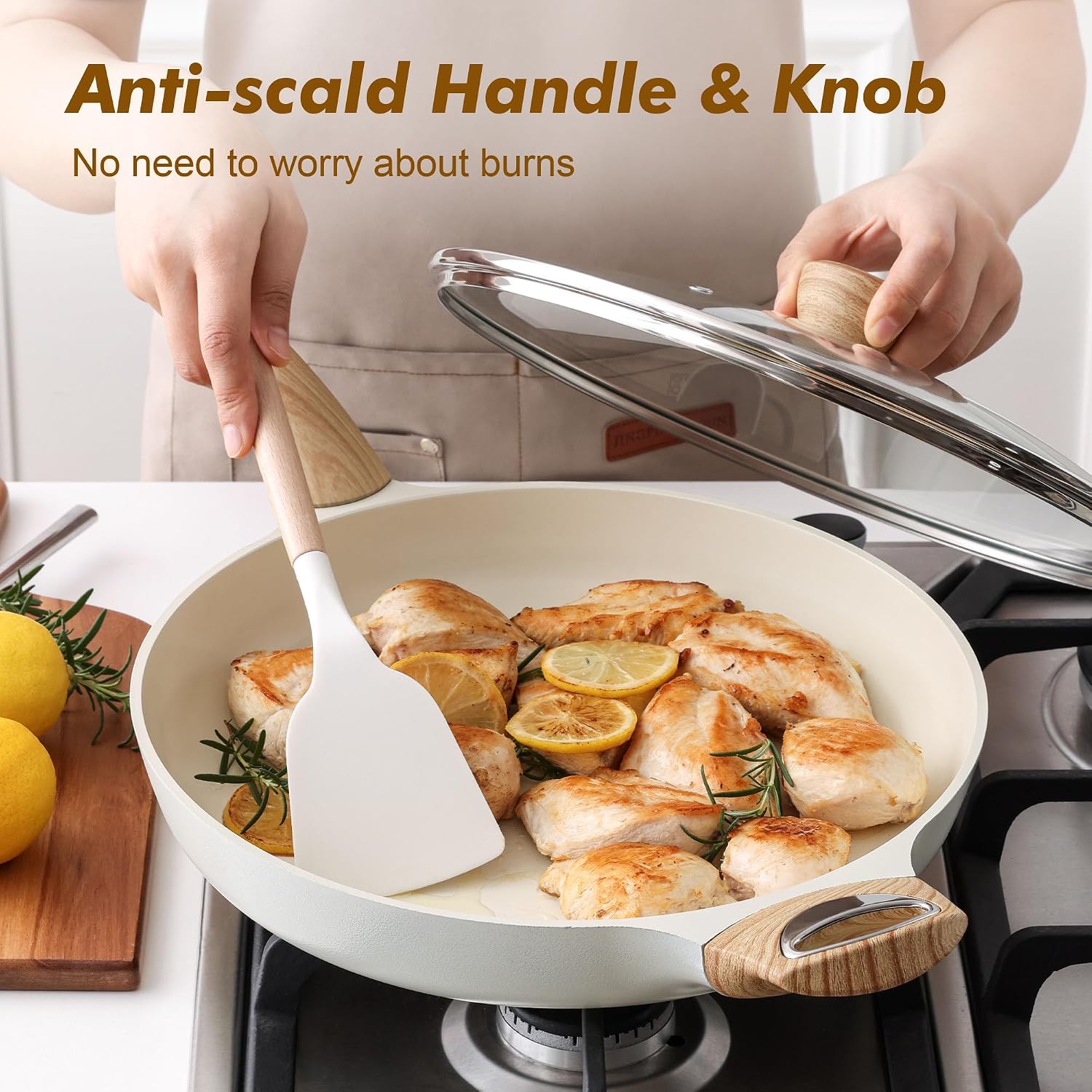Thumbnail 6 de SENSARTE 12.5-Inch Ceramic Nonstick Frying Pan with Lid – Induction Compatible, Healthy Kitchen Chef’s Pan