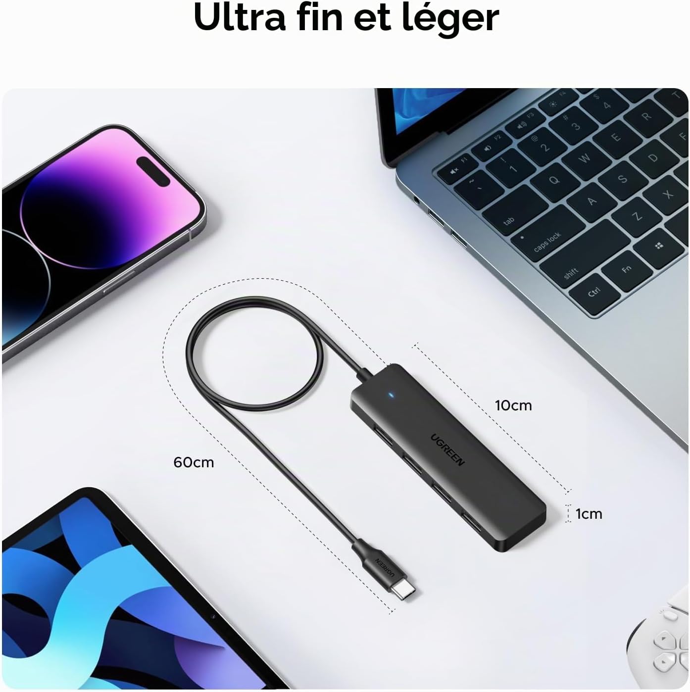 Detalle 1 de UGREEN USB-C-hub met 4 USB 3.0-poorten, 5 Gbps en kabel van 60 cm