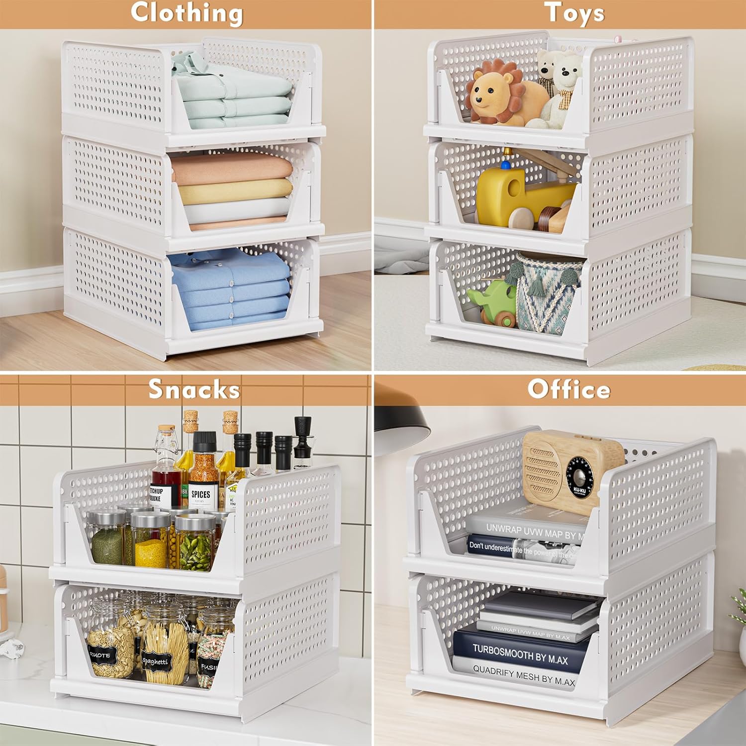 Thumbnail 4 de caktraie 4 Pack Stackable Closet Storage Basket 16.6"