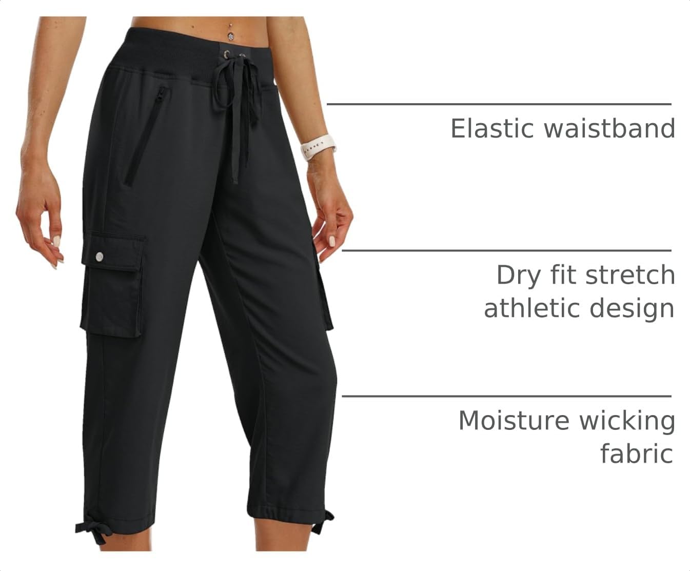 Detalle de MoFiz Cargo Capris for Women, Quick Dry