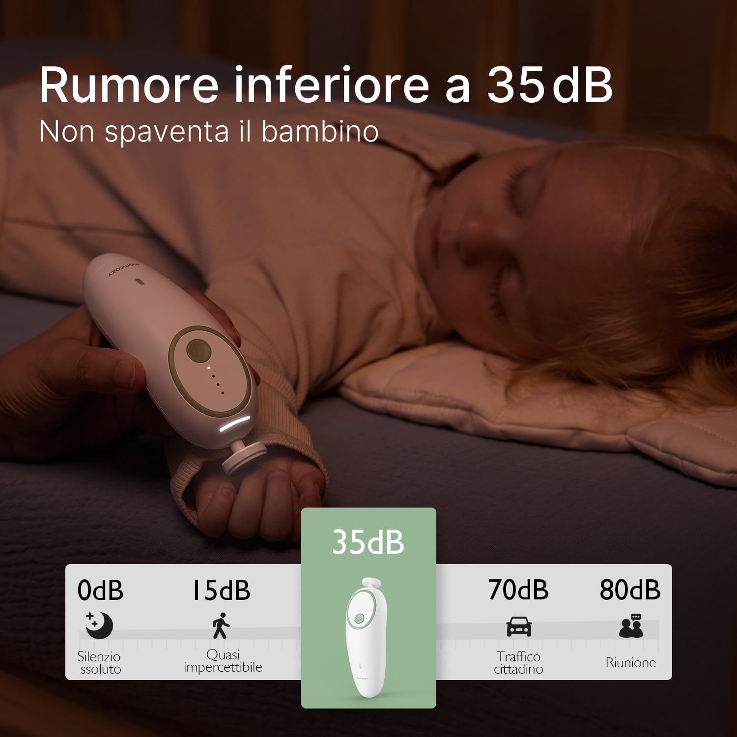 Detalle de Momcozy Lima elettrica ricaricabile per unghie bambini, LED 360° e 7 strumenti di ricambio