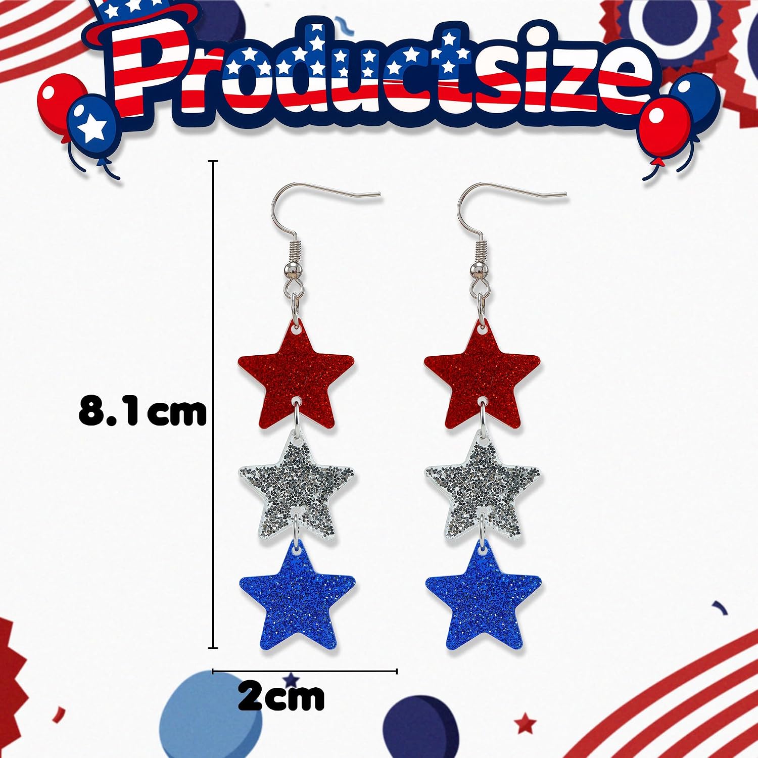 Detalle 2 de MDDRUIQI Patriotic Star Earrings Acrylic