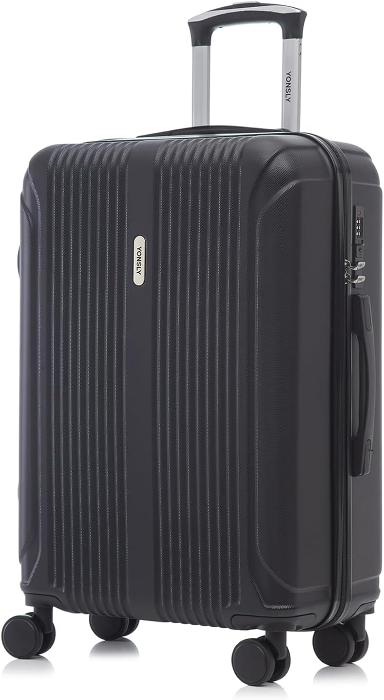 Detalle de YONSLY Koffer Trolley Reisekoffer - Hartschale ABS, 360° Rollen, Zahlenschloss, Weicher Gummigriff, L | Schwarz