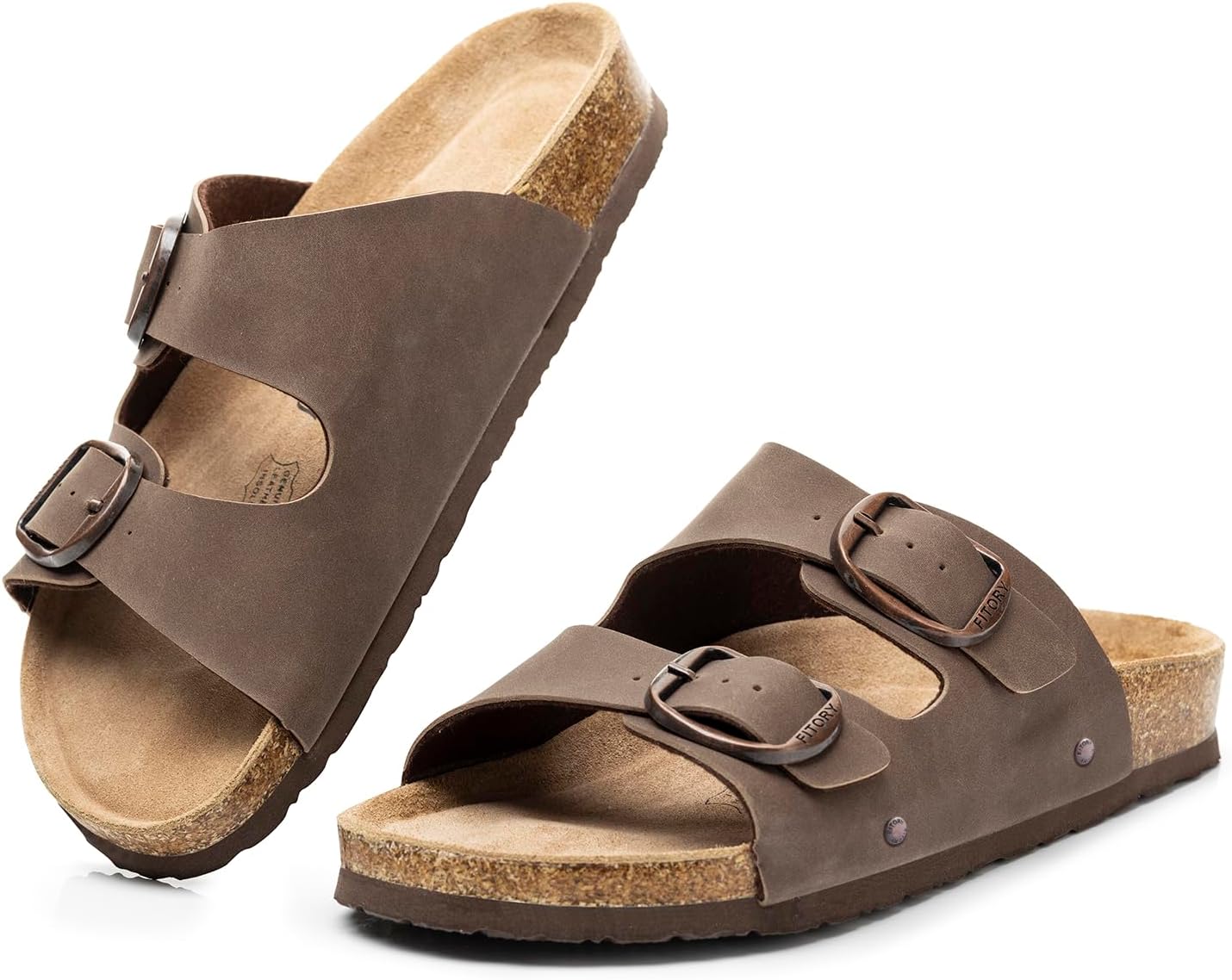 Detalle de FITORY Womens Flat Sandals with Cork Footbed, Open-Toe Slide Sandals (Adjustable, Slip-On)