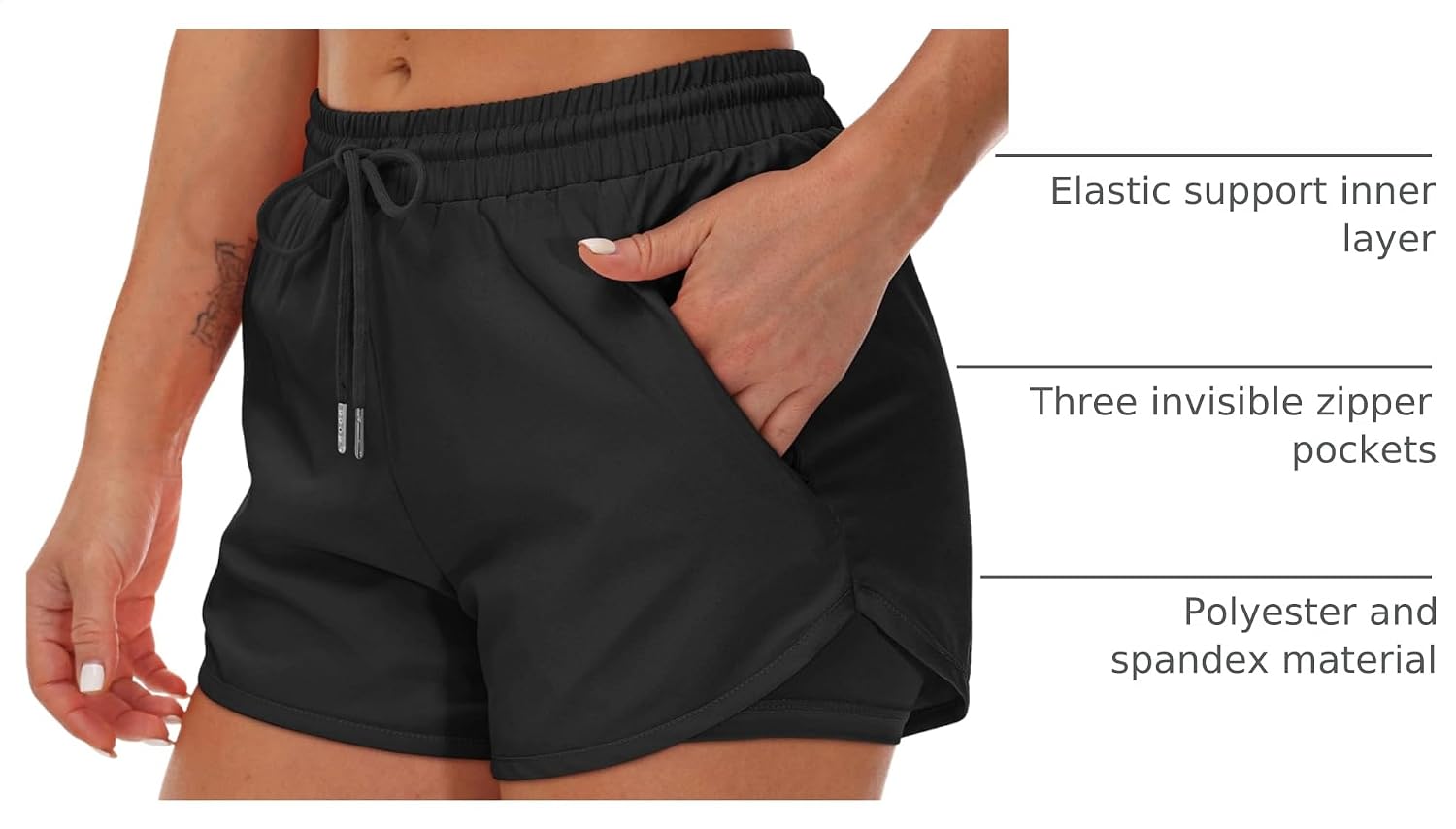 Detalle de Mancreda Women's Running Shorts with Liner and 3 Zipper Pockets