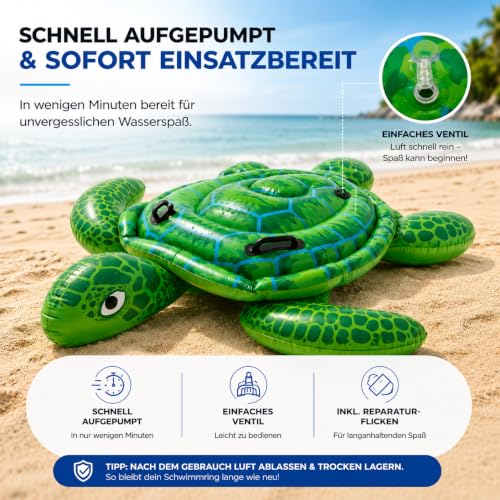 Detalle de XXL Schildkröte aufblasbar Schwimmring grün Ø 150 cm – TK Gruppe Timo Klingler