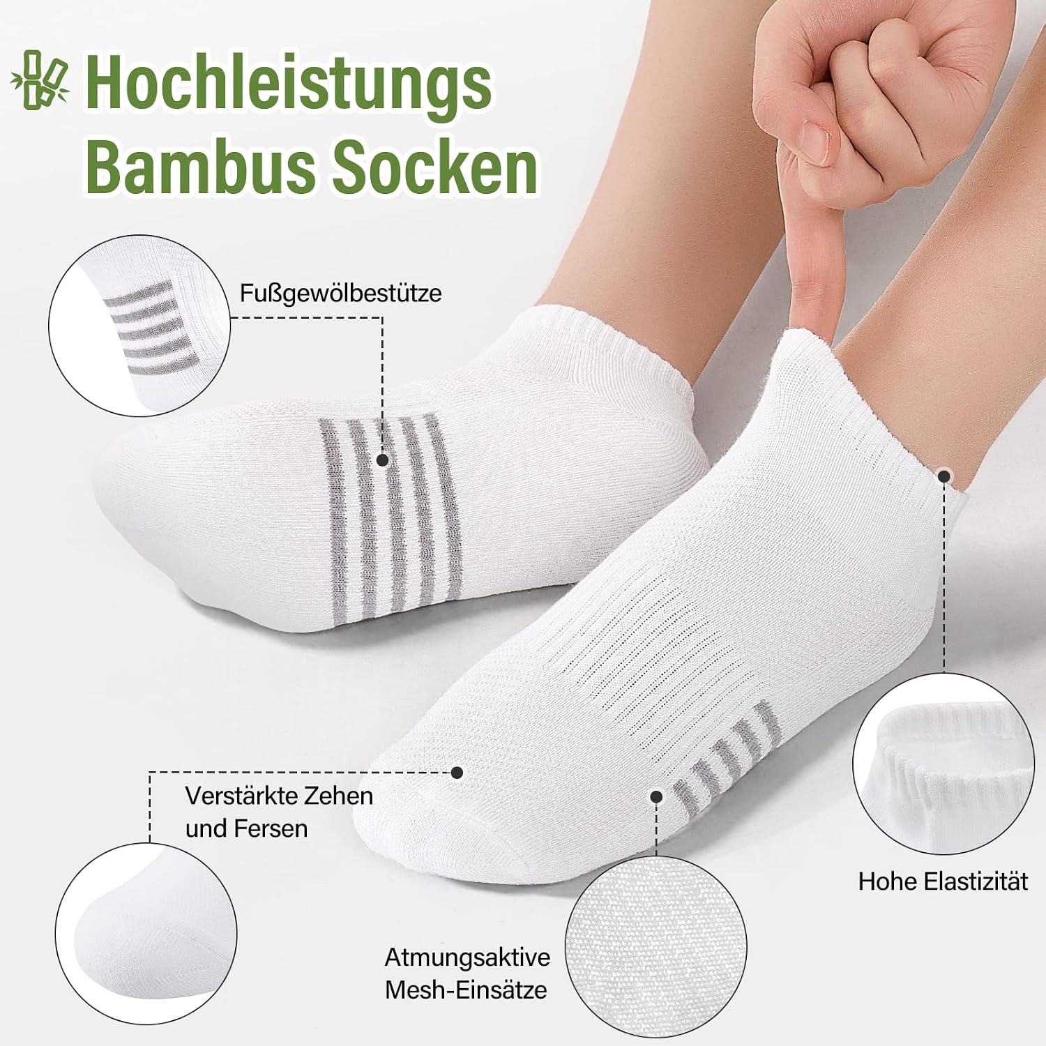 Detalle de Effeet Bambus Sneaker Socken Damen 6/12 Paar – atmungsaktiv, gepolstert und rutschfest für Sport und Alltag