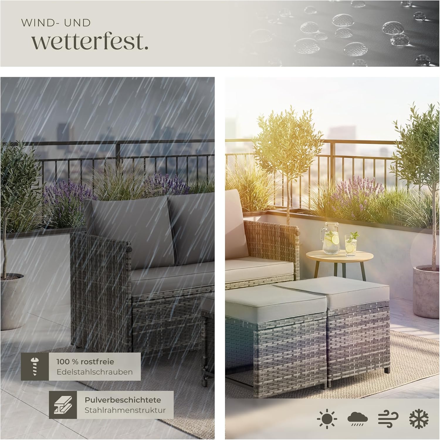 Thumbnail 6 de TecTake 2in1 Rattanlounge für 4 Personen – Set mit Tisch, grau