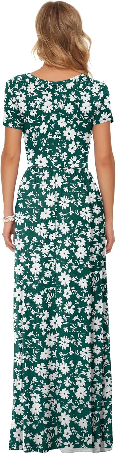 Detalle de AUSELILY Damen Kurzarm Sommer Casual Long Maxi Kleider mit Taschen