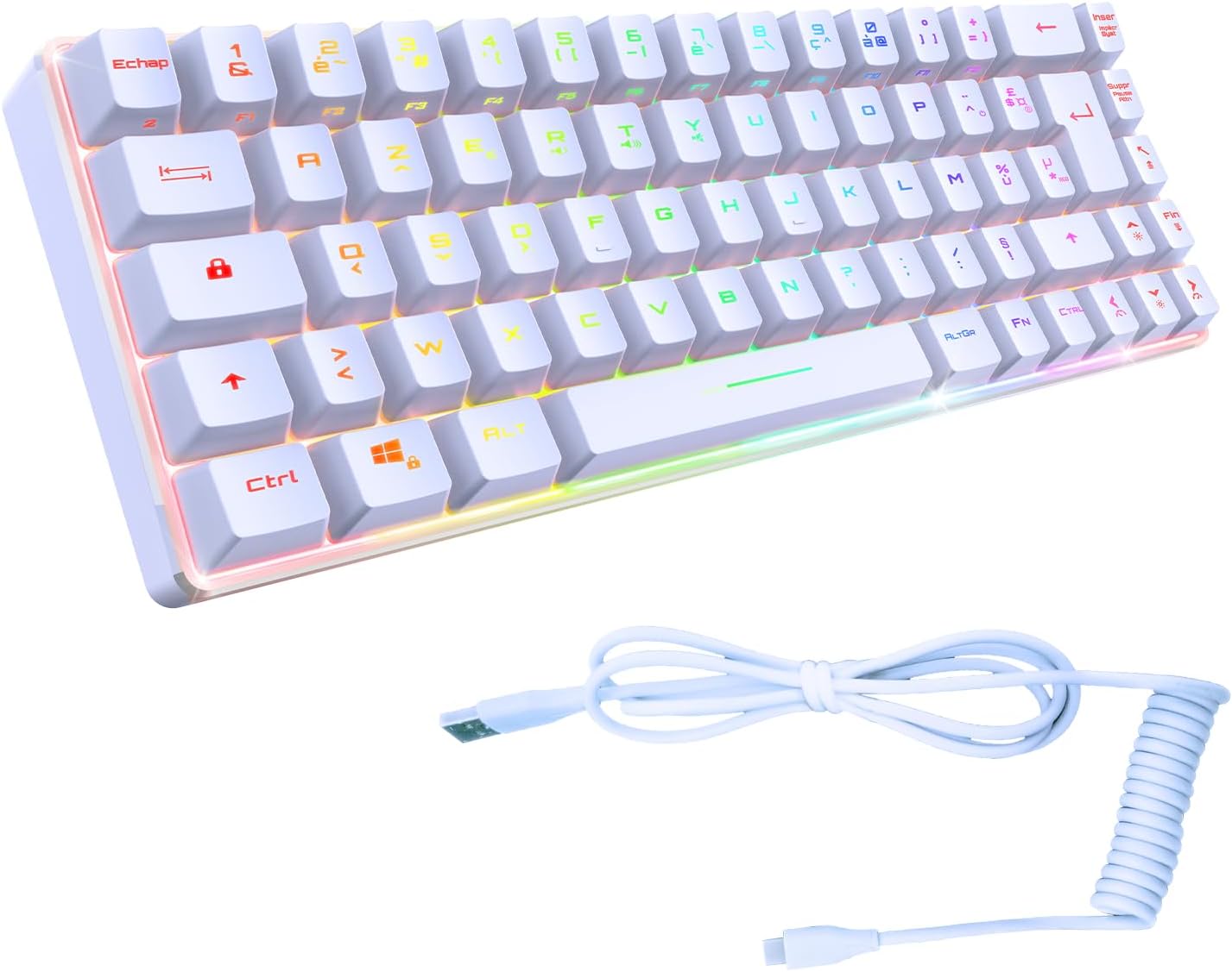 Thumbnail 4 de Empire Gaming K208 — Clavier gamer filaire TKL compact AZERTY 69 touches RGB, anti-ghosting (blanc) avec USB Type C détachable