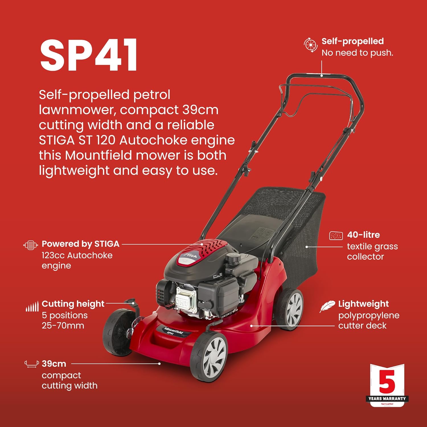 Thumbnail 5 de Mountfield SP41 Petrol Lawnmower: Self-Propelled, 39cm Cut