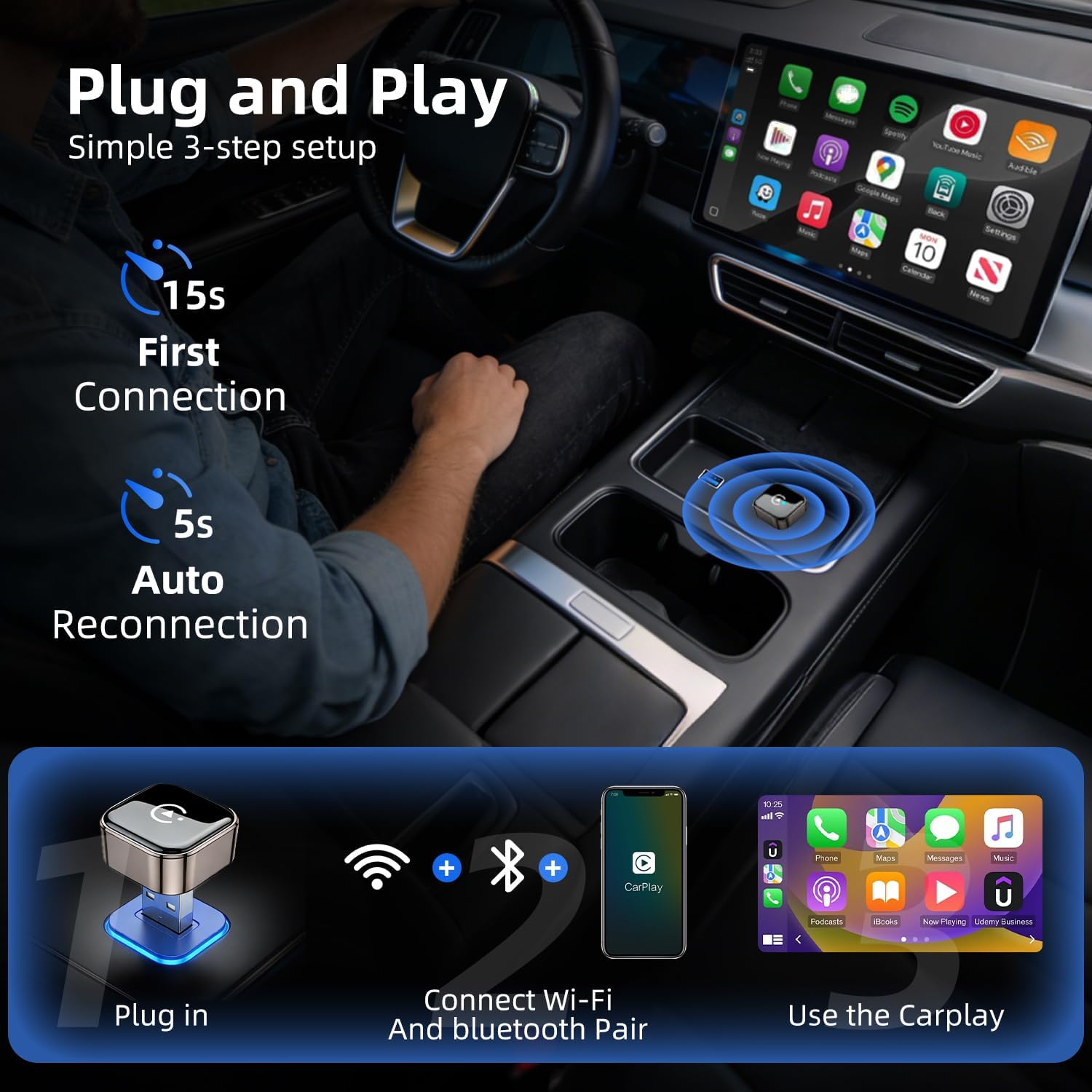 Thumbnail 3 de 2026 Upgraded Wireless CarPlay Adapter (UK) – convert wired CarPlay/Android Auto to wireless