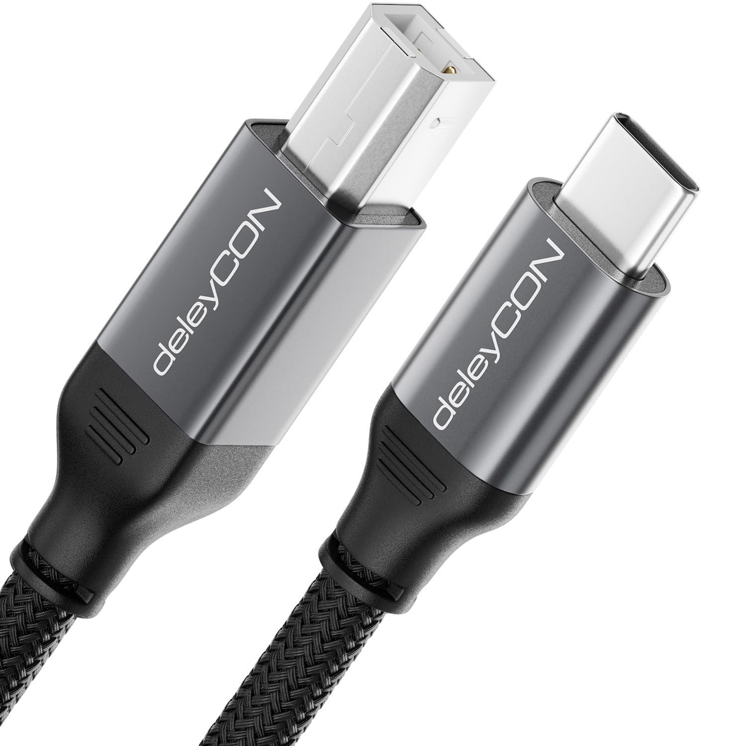 deleyCON 1,5 m USB-C Druckerkabel USB-C auf USB-B, Geflochten + Metallstecker – kompatibel mit Druckern, Scannern und MIDI