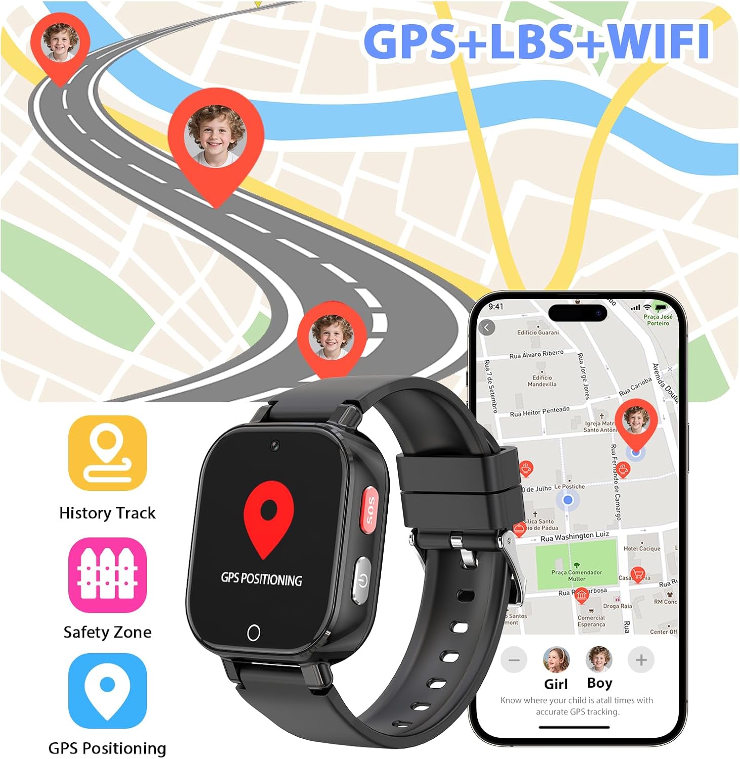 Detalle de Smartwatch Bambini 4G con Videochiamata, GPS e SOS — ISO 4G con IP68, Modalità Classe e Funzioni per 4–12 Anni