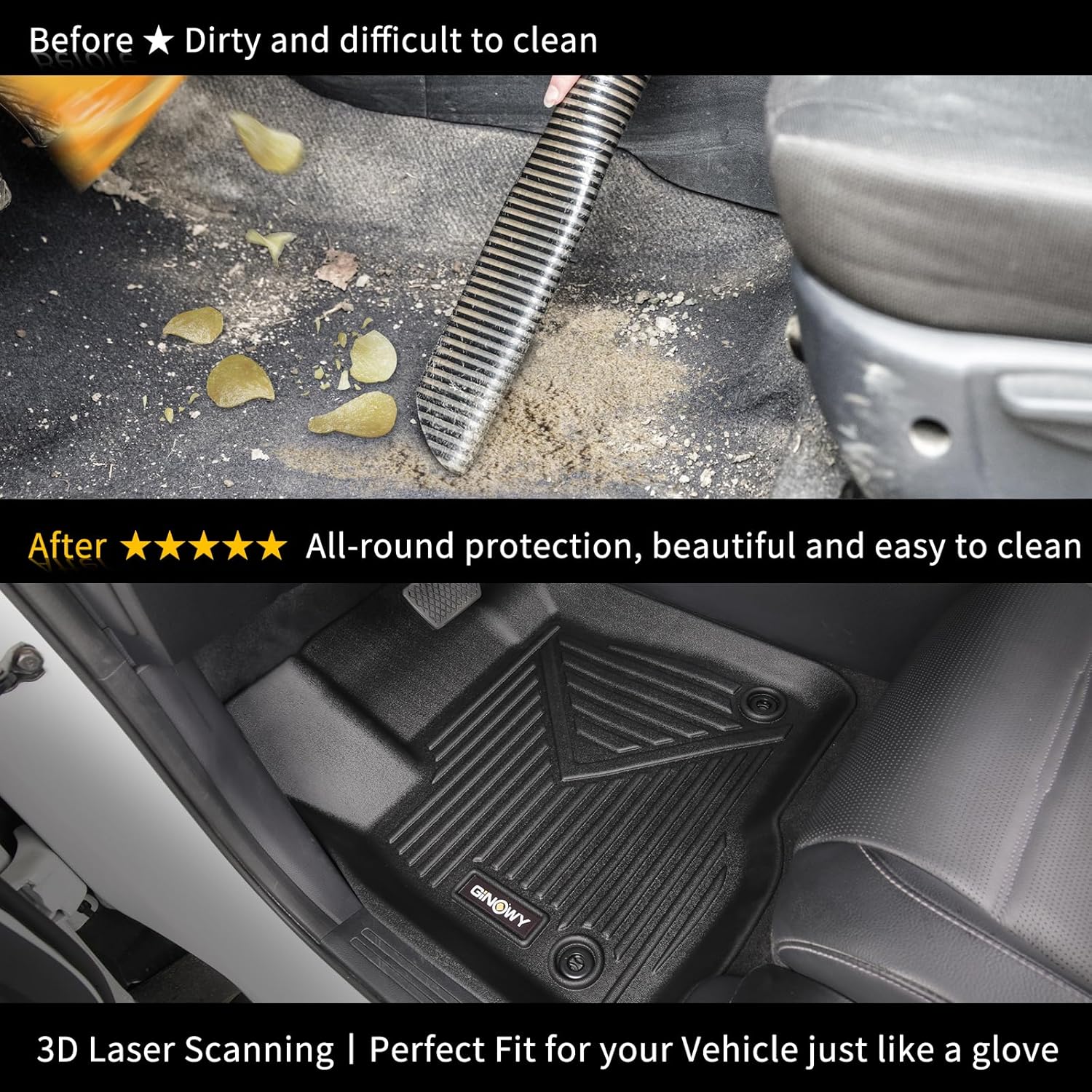 Thumbnail 3 de GINOWY TPE Floor Mats for Honda Ridgeline (2017-2025/2026) — Custom Fit, Non-Slip, Waterproof All-Weather Liners