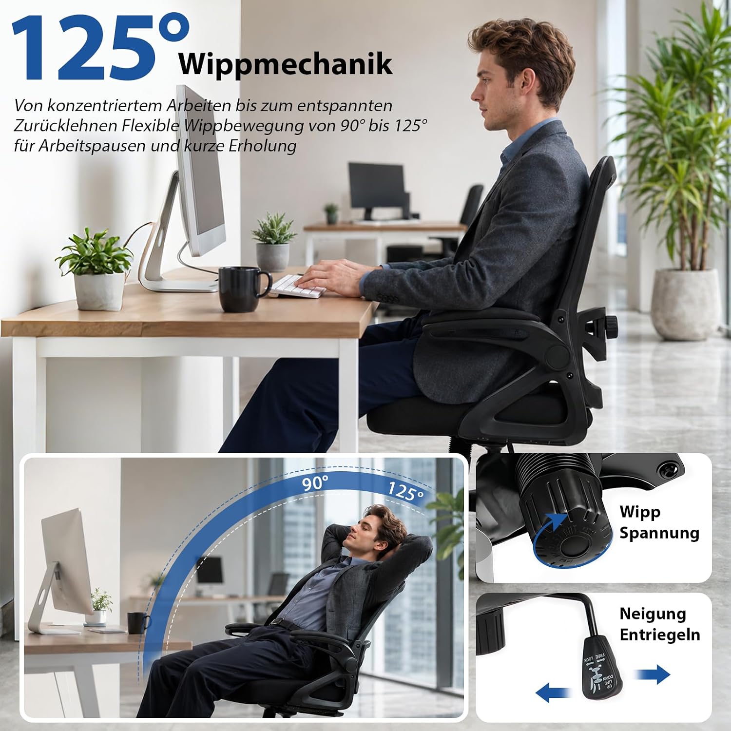 Detalle 2 de Milacyee Bürostuhl mit 4D-Lendenstütze