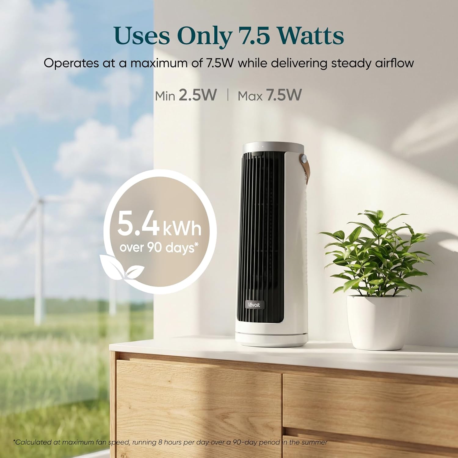 Thumbnail 5 de LEVOIT Tower Fan for Bedroom — Quiet 20dB DC Motor Bladeless Tower with 5 Speeds, 12H Timer, Remote