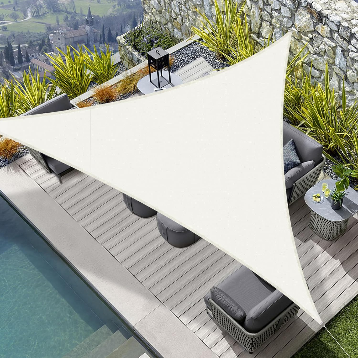 Detalle de HENG FENG tenda a vela impermeabile triangolare 3x3x3 m beige, parasole con protezione UV