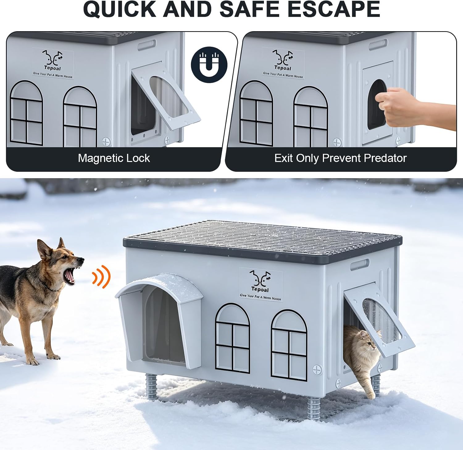 Detalle de Lxheir PL3560C Heated Outdoor Cat House, Insulated with Dual Exits