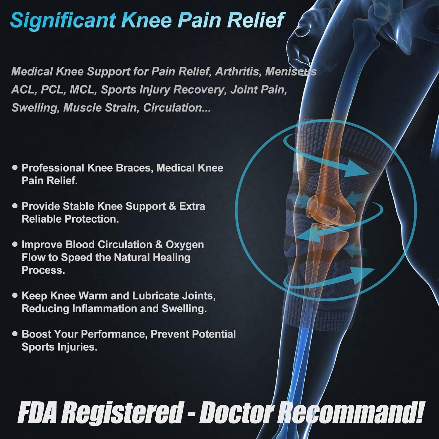 Detalle 2 de NEENCA Knee Brace: Medical-Grade Knee Compression Sleeve with Patella Gel Pad and Side Stabilizers