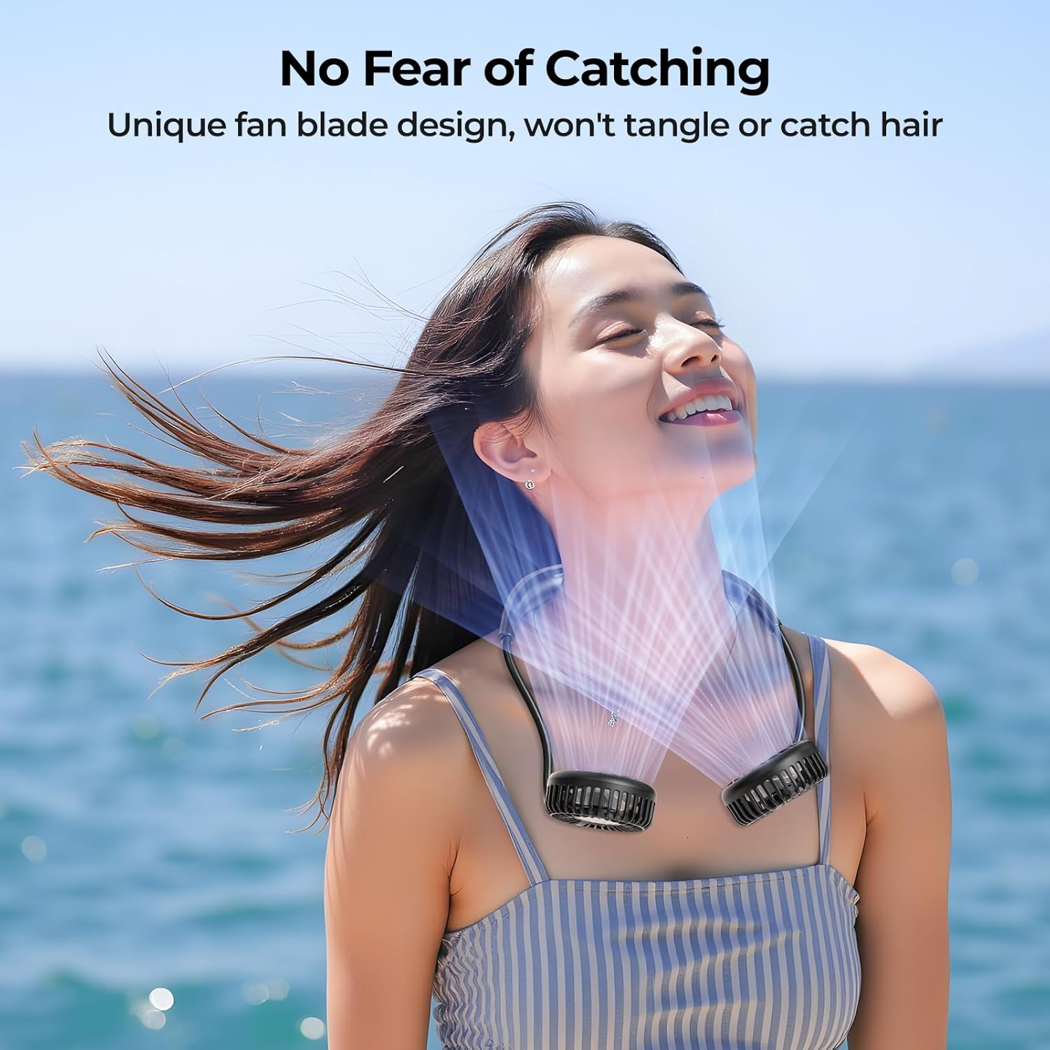 Thumbnail 5 de Amacool Neck Fan Battery Operated Neckband Fan (Black) — 3-Speed Hands-Free Personal USB Fan