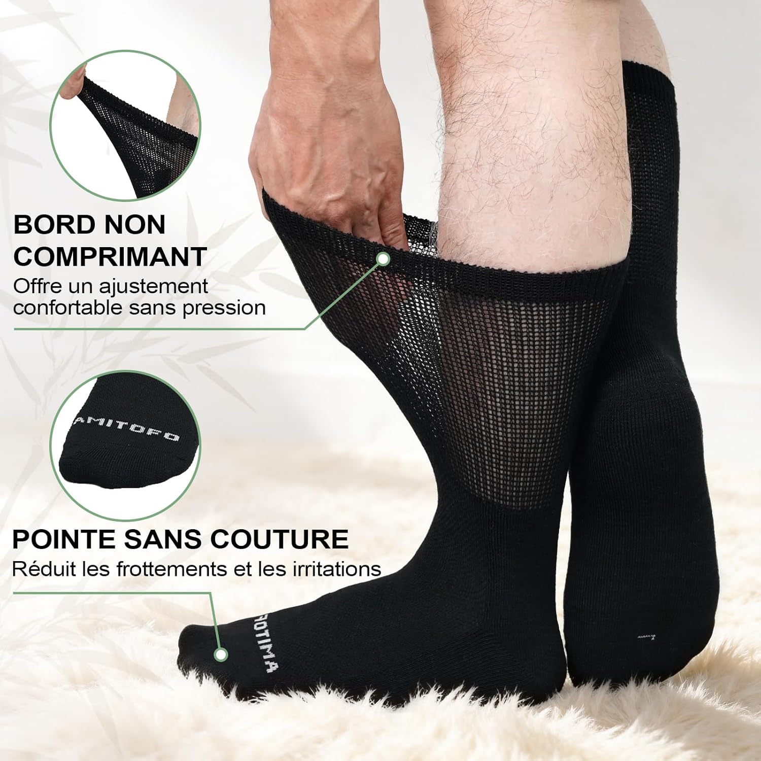 Thumbnail 3 de LOFIR Chaussettes Diabétiques sans couture Extra Larges 39-50 – Bambou, Sans Élastique et Antidéformation