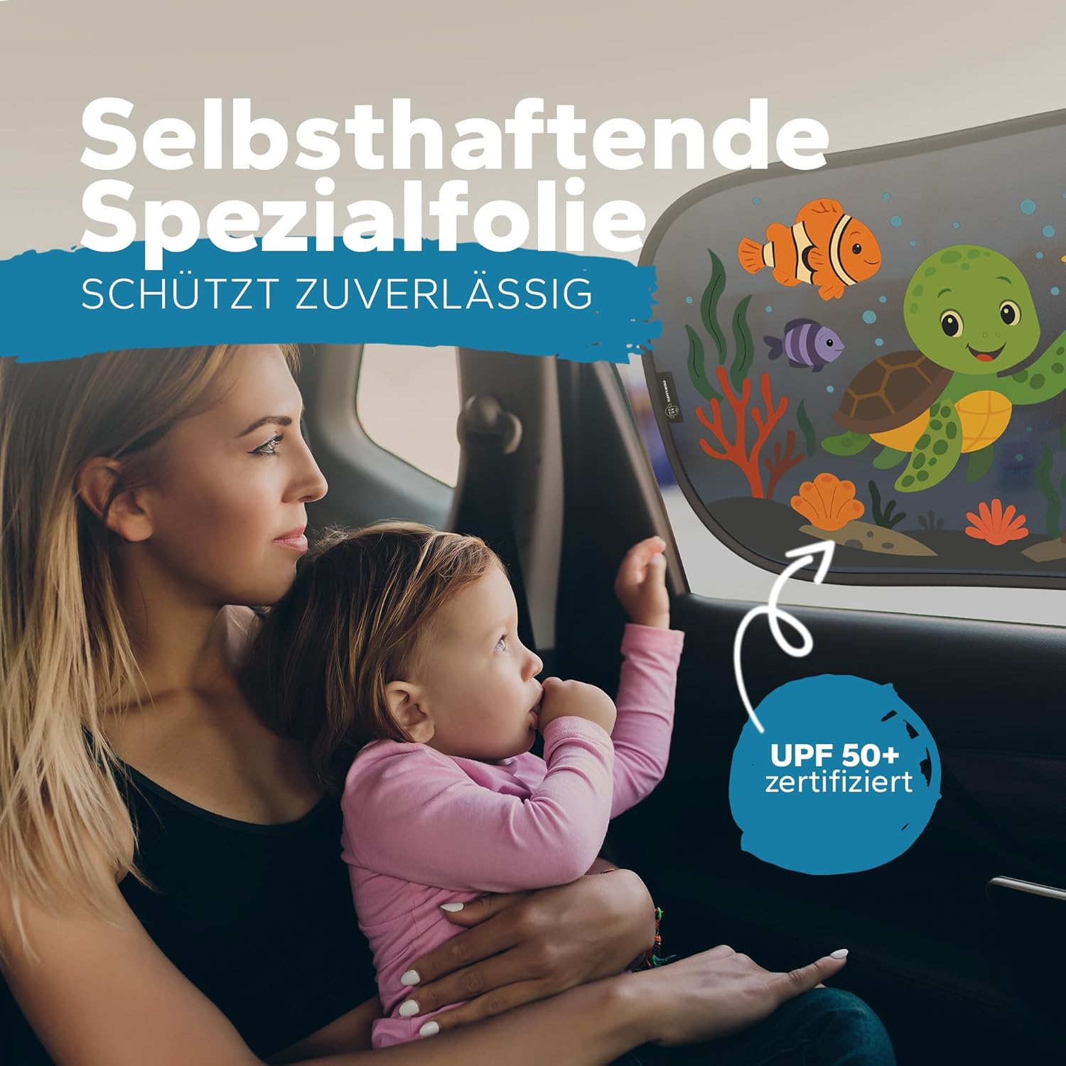 Thumbnail 2 de Fluffy's World Sonnenschutz Auto Baby & Kinder – zertifizierter UPF50+ Schutz (GSM105+ Nylon), Seitenscheibenblende