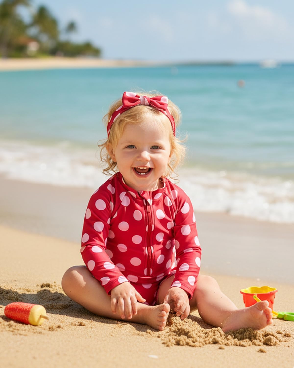 Thumbnail 2 de Baby Swimsuit Girl Newborn 3-Piece Set (0M–3T) long sleeve rash vest with hat & headband
