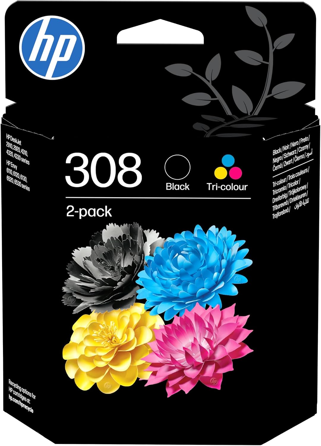 Detalle de HP 308 Nero e Tricromia – Confezione da 2 Cartucce Originali 120 Pagine per stampanti HP ENVY e DeskJet