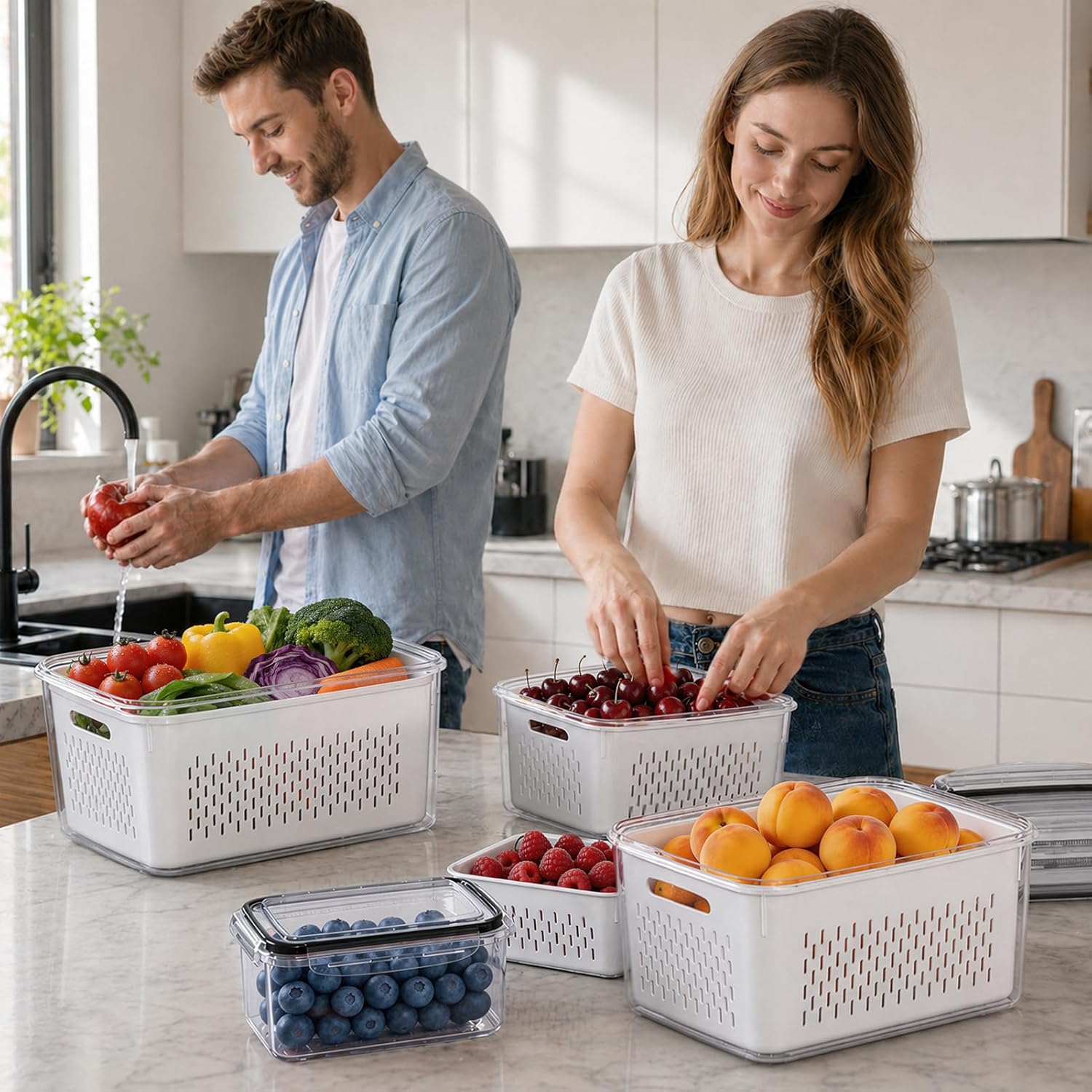 Thumbnail 6 de HOMETALL 4-Pack Fruit Storage Containers for Fridge: BPA-Free, Mesh Design, 3.4QT to 0.4QT