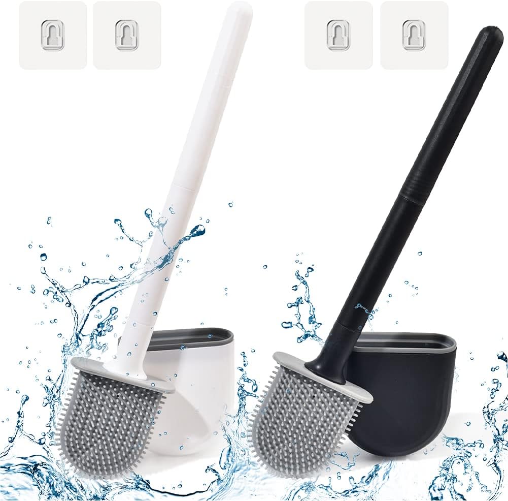 Detalle de Escobilla de baño silicona doble con soporte Negro