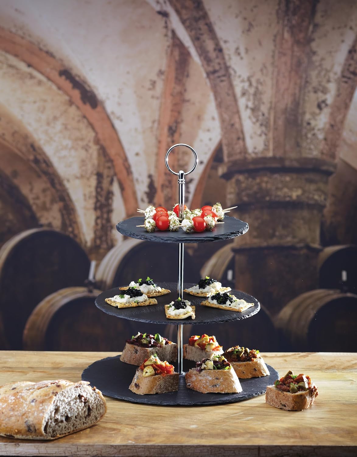 Detalle de Artesa Set de Service à Gâteau en Ardoise à Trois Étages – 28,5 × 34,5 cm – Boîte Cadeau