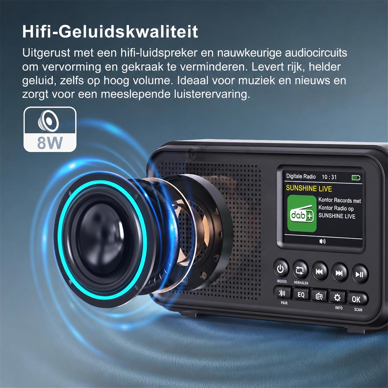 Detalle 1 de ROCAM CR1031DAB draagbare DAB/DAB+/FM-radio met Bluetooth en kleurenscherm
