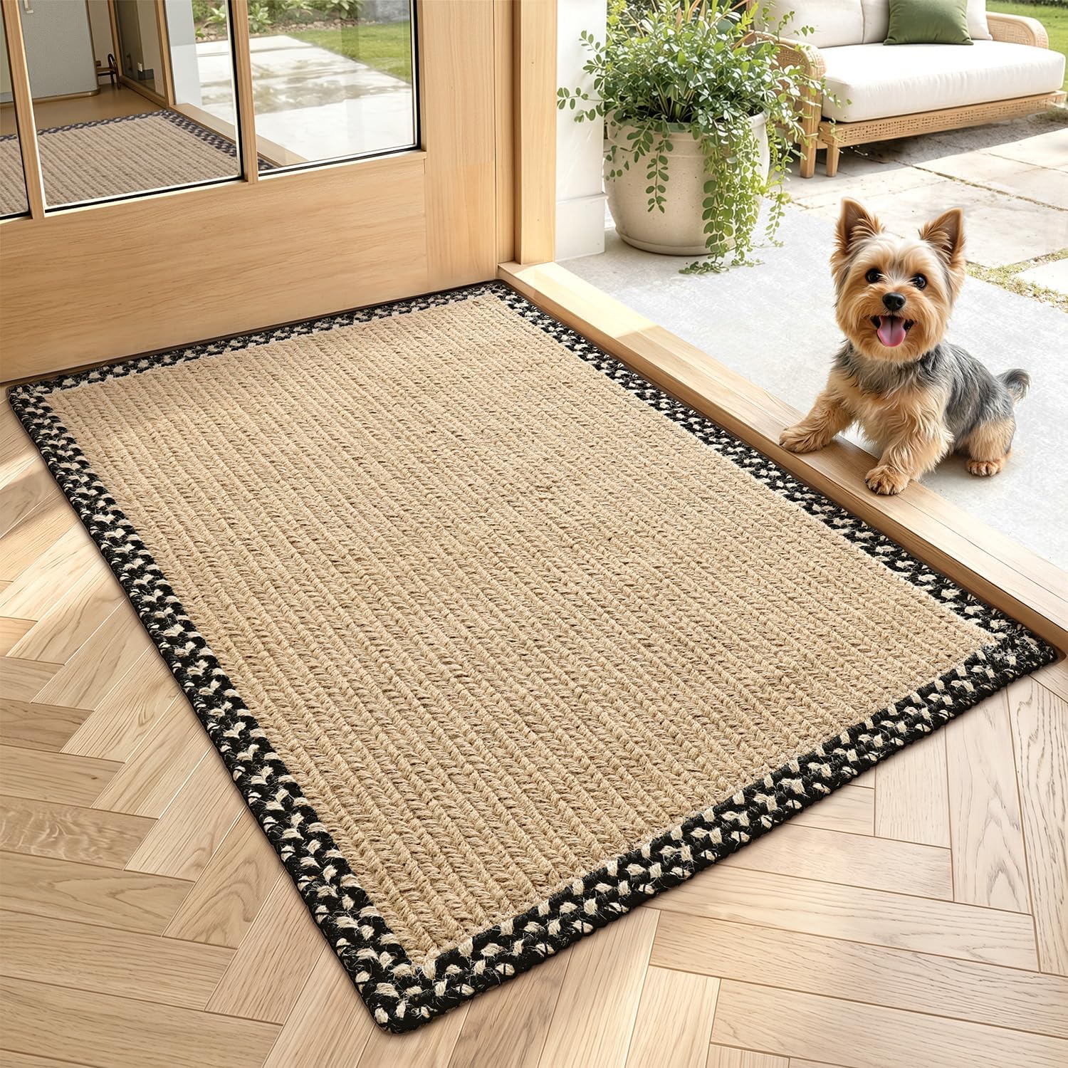 Detalle de LUMI Natural Jute 24 x 36 Indoor Door Mat, Handwoven with TPR Backing